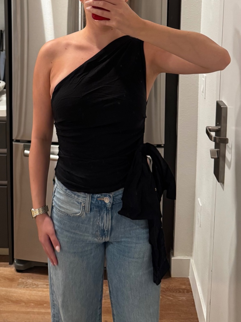 Zara Black One-Shoulder Tie-Waist Top